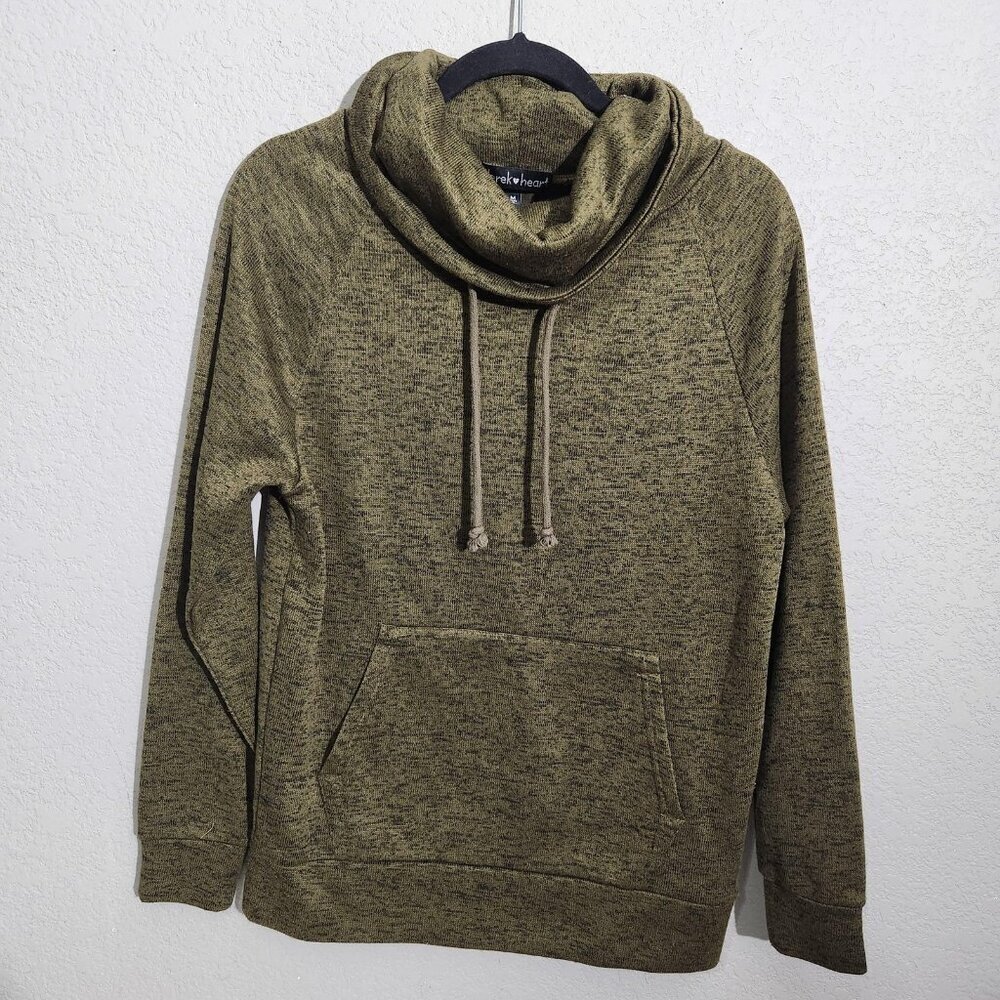 Derek Heart Sweatshirt Womens Medium Olive Green Heather Cowl Neck Pullover